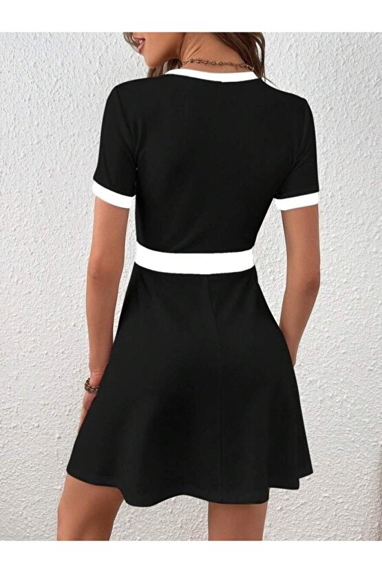 Gökyüzü Moda Kadın Kısa Kollu Bisiklet Yaka önden Düğmeli Modal Elbise