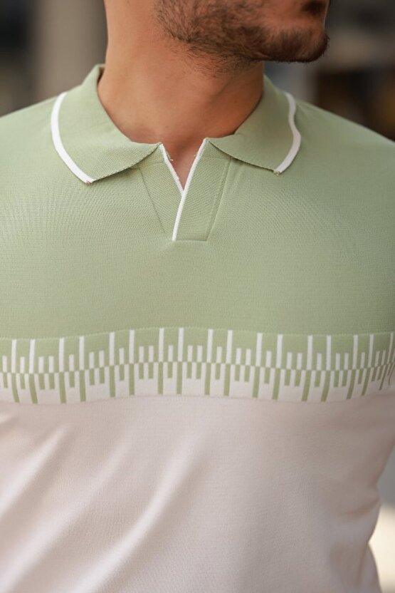 Gökyüzü Moda Erkek Hemşire Yaka çift Renk Kısa Kollu Tişört