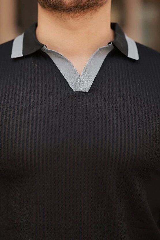 Gökyüzü Moda Erkek Hemşire Yaka Kısa Kollu Tişört