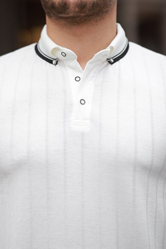 Gökyüzü Moda Erkek Düğme Yakalı Jakar Kumaş Kısa Kollu Tişört