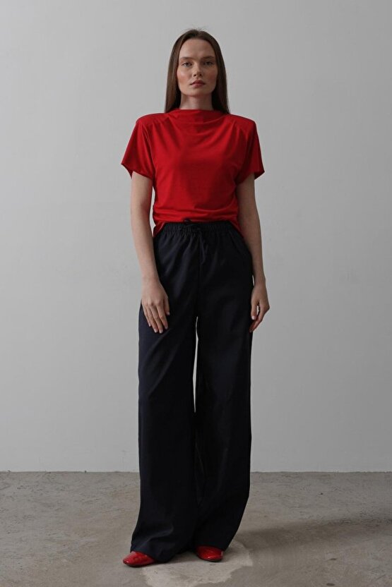 Gökyüzü Moda Beli Lastikli Bol Paça Pantolon - Lacivert