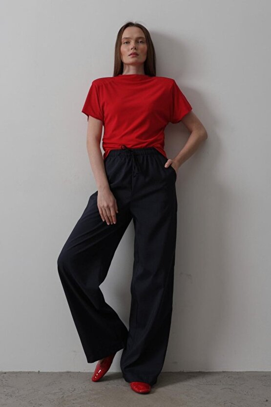 Gökyüzü Moda Beli Lastikli Bol Paça Pantolon - Lacivert