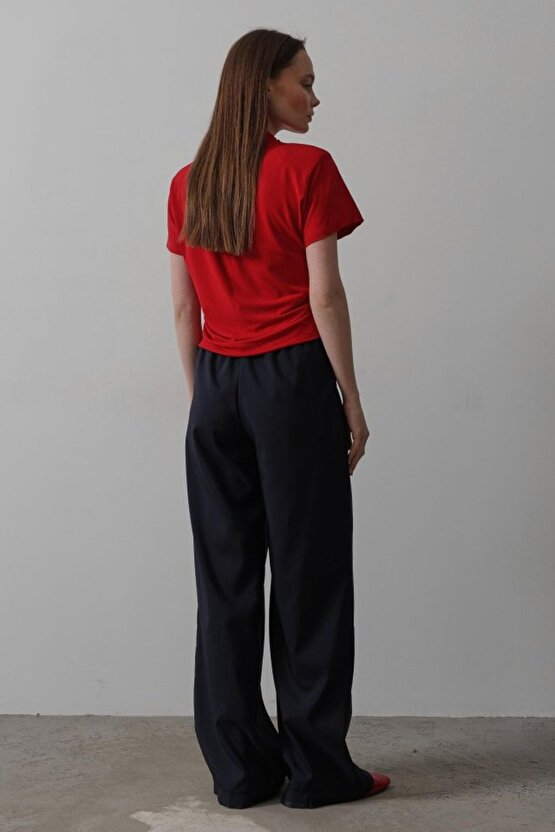 Gökyüzü Moda Beli Lastikli Bol Paça Pantolon - Lacivert