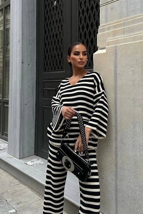 Candy Çizgili Straight Fit Pantolon Takım 9705-015