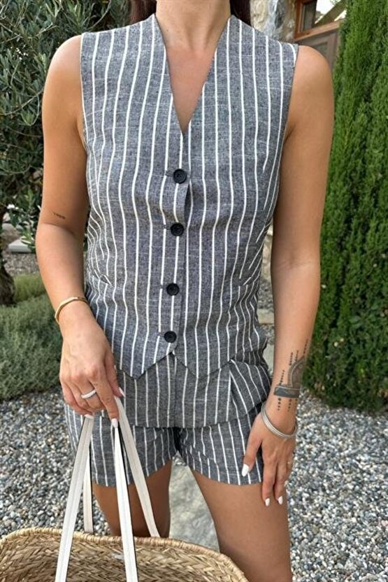 Gökyüzü Moda Carla Işıltılı Yelek Şort Takım 9821