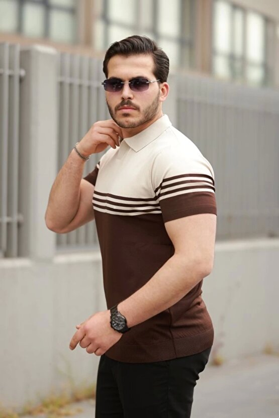 Erkek Yakalı Parça Renk Kısa Kollu T-shirt