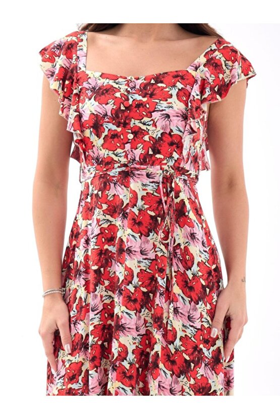 Gökyüzü Moda 5370 ELBİSE-KIRMIZI