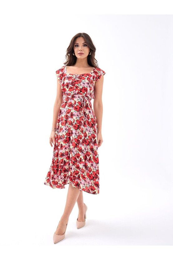 Gökyüzü Moda 5370 ELBİSE-KIRMIZI