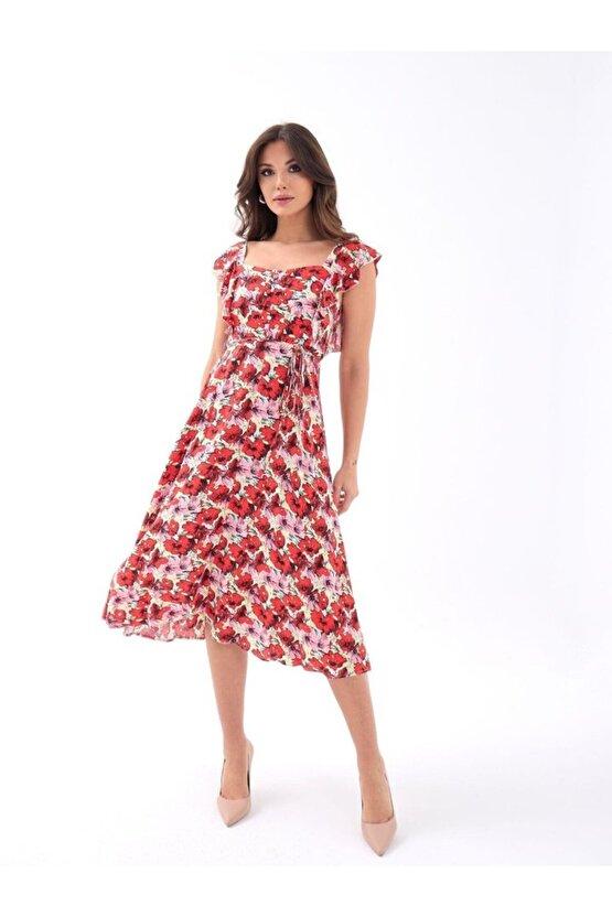 Gökyüzü Moda 5370 ELBİSE-KIRMIZI