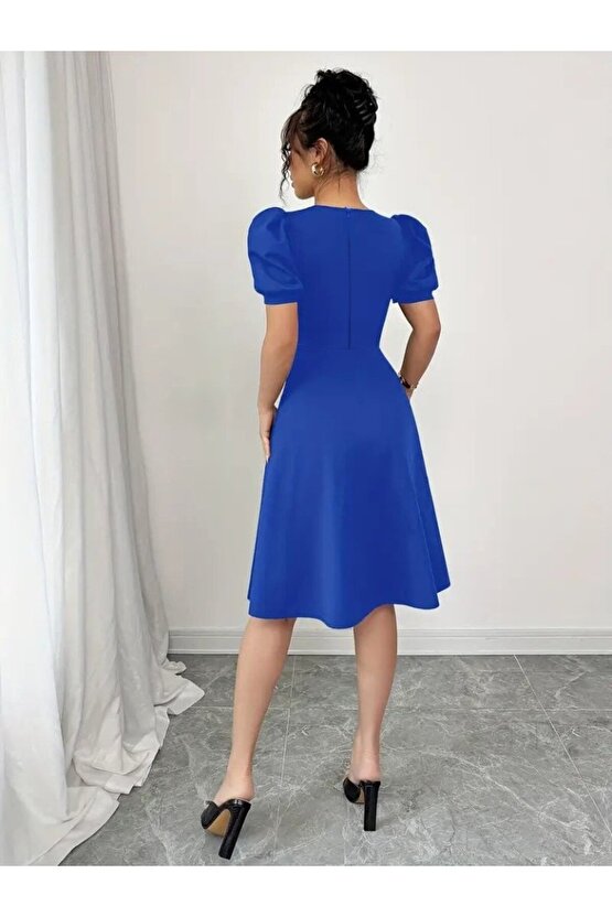 Gökyüzü Moda Kadın Kısa Kollu Bisiklet Yaka önden Düğmeli Ithal Krep Elbise