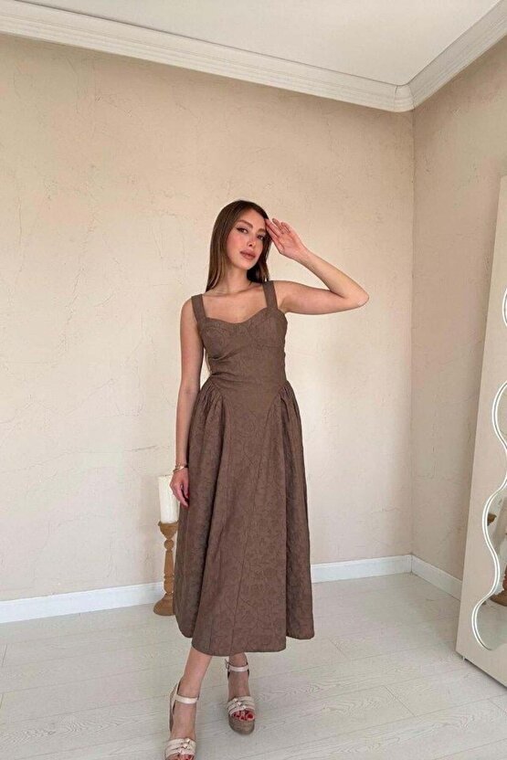 Vizon Yanları Büzgülü Göğüs Kuplu Elbise