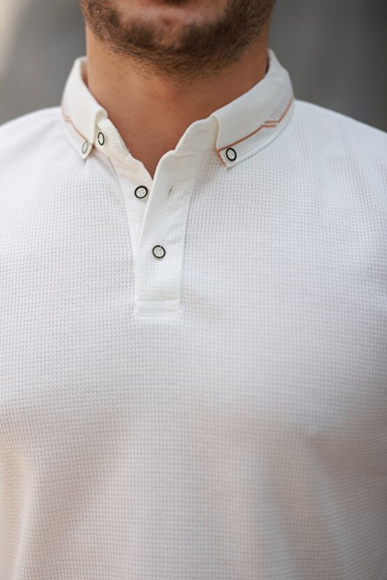 eyesof Erkek Düğmeli Yaka Waffle Kumaş Kısa Kollu Tişört