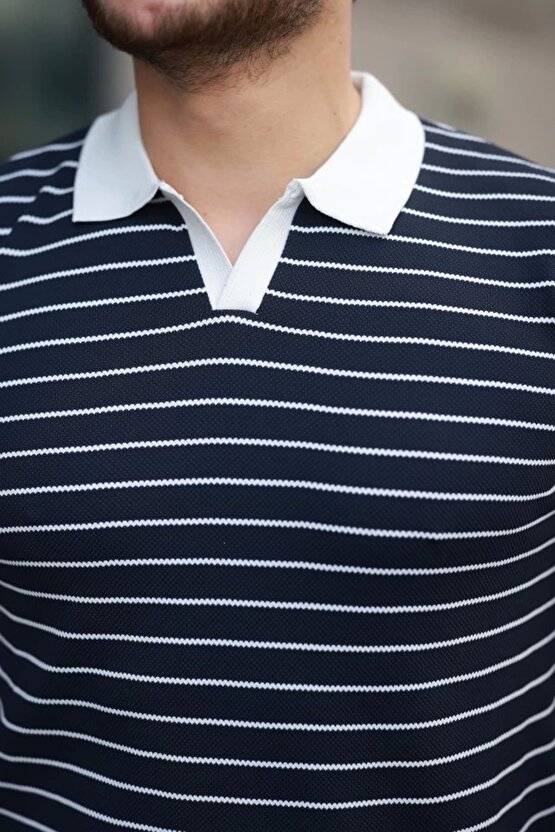 Erkek Kısa Kollu çizgi Desenli örme Kumaş Tshirt