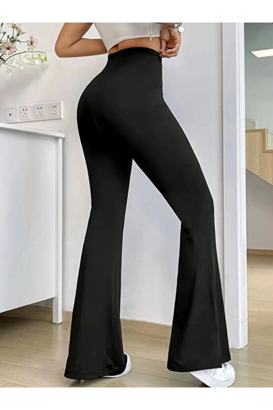 MDB Kadın Yüksek Bel Paçaya Doğru Genişleyen Yandan Yırtmaçlı Dalgıç Pantolon