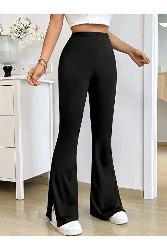 MDB Kadın Yüksek Bel Paçaya Doğru Genişleyen Yandan Yırtmaçlı Dalgıç Pantolon