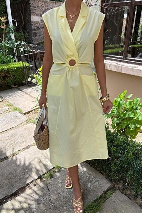 Göbeği Halka Detaylı Midi Boy Elbise 2896