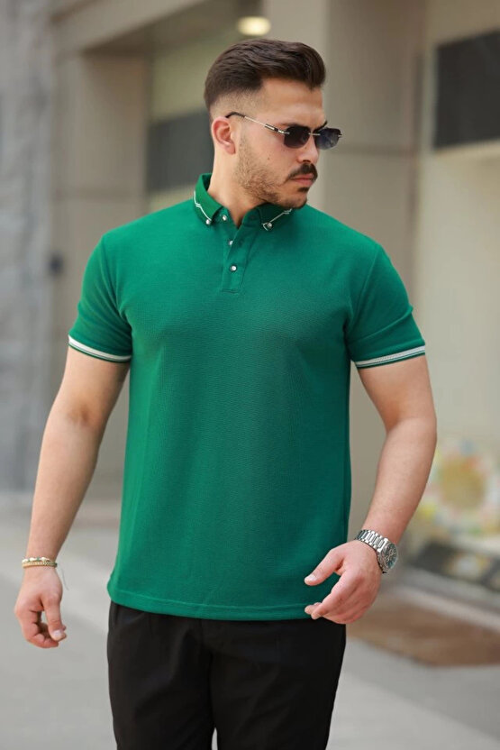 Erkek Düğmeli Yaka Waffle Kumaş Kısa Kollu Tişört