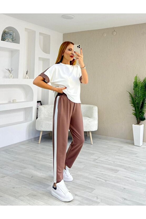 Kadın Modal Dokulu Kumaş Yanı şeritli Takım