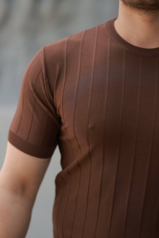 Gökyüzü Moda Erkek Kısa Kollu Bisiklet Yaka çizgili Triko Tişört