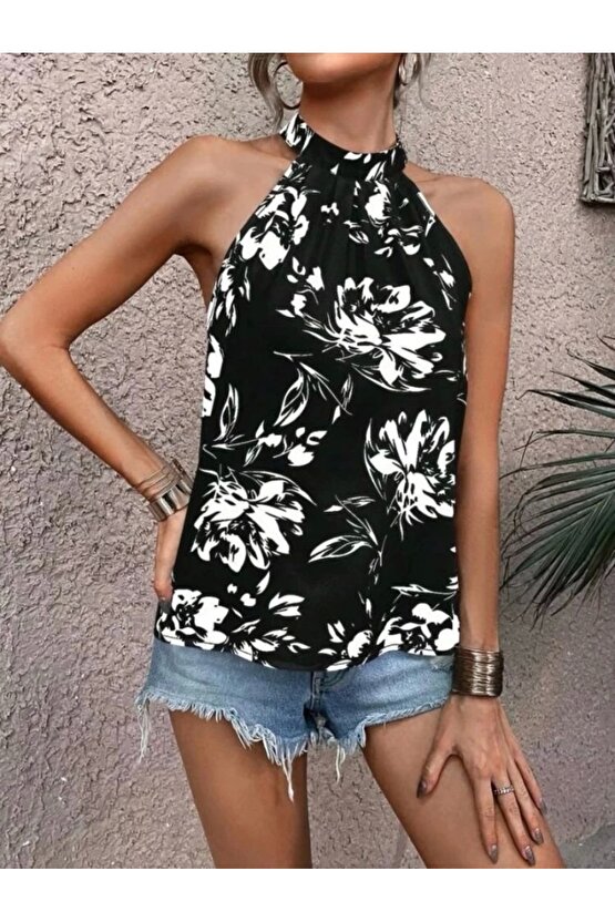 Kadın çiçek Desen Mikro Kumaş Bluz