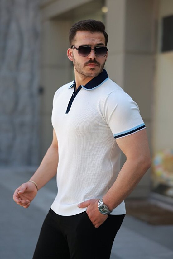 Gökyüzü Moda Erkek Renkli Yaka Kısa Kollu Tişört