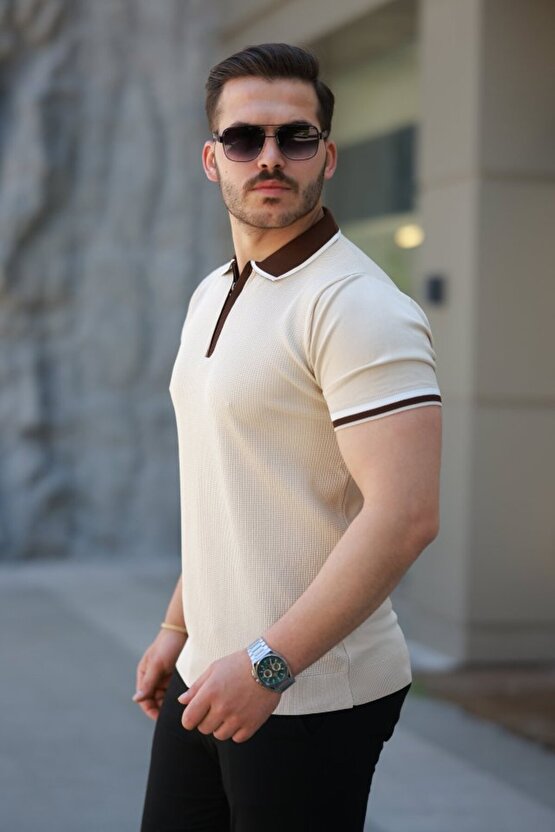 Gökyüzü Moda Erkek Renkli Yaka Kısa Kollu Tişört