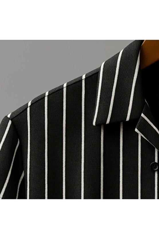 Erkek Kısa Kollu Beyaz çizgi Desenli örme Kumaş Pamuklu Gömlek