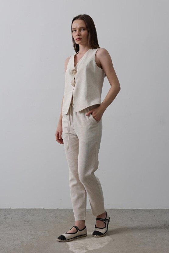 eyesof Düğme Detaylı Yelek - Krem