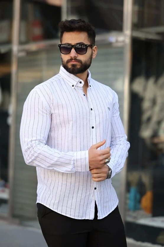 Erkek Pamuklu Çizgi Desenli Gömlek