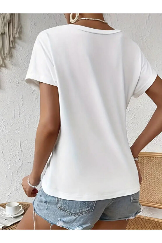 Gökyüzü Moda Kadın Kısa Kollu Asimetrik Kesim Bel Büzgü Düğüm Detay Viskon Bluz