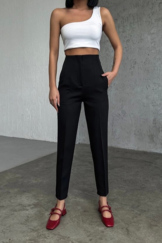 Yüksek Bel Pensli Pantolon