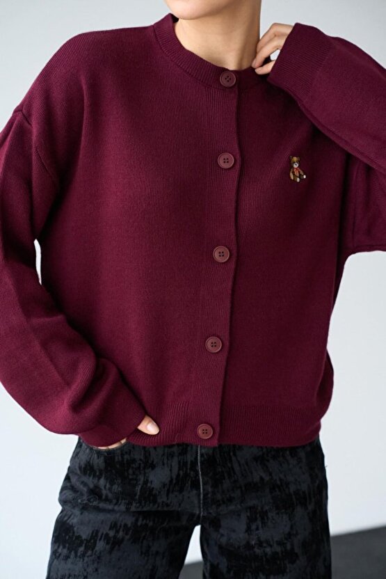 Gökyüzü Moda Ayıcıklı Hırka - Bordo