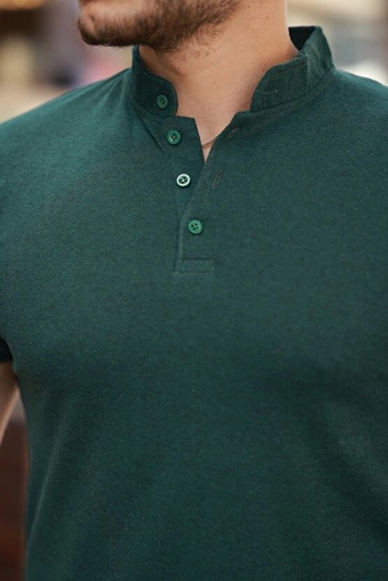 Erkek Hakim Yaka Dokuma Pamuklu Kumaş Kısa Kollu T-shirt