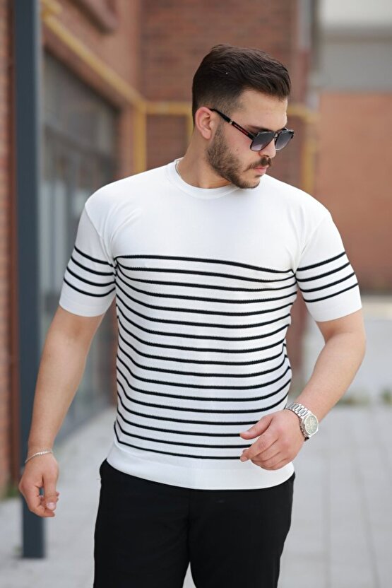 eyesof Erkek çizgi Desenli Bisiklet Yaka Kısa Kollu T-sihrt