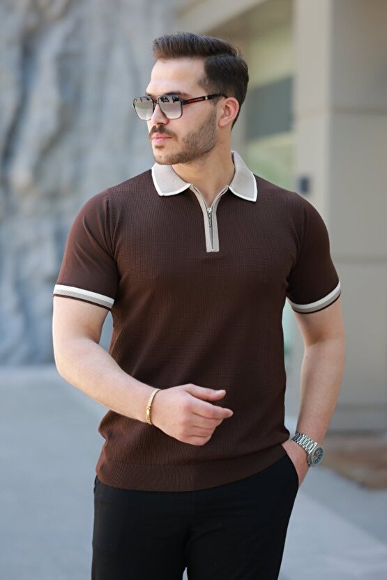 Gökyüzü Moda Erkek Renkli Yaka Kısa Kollu Tişört