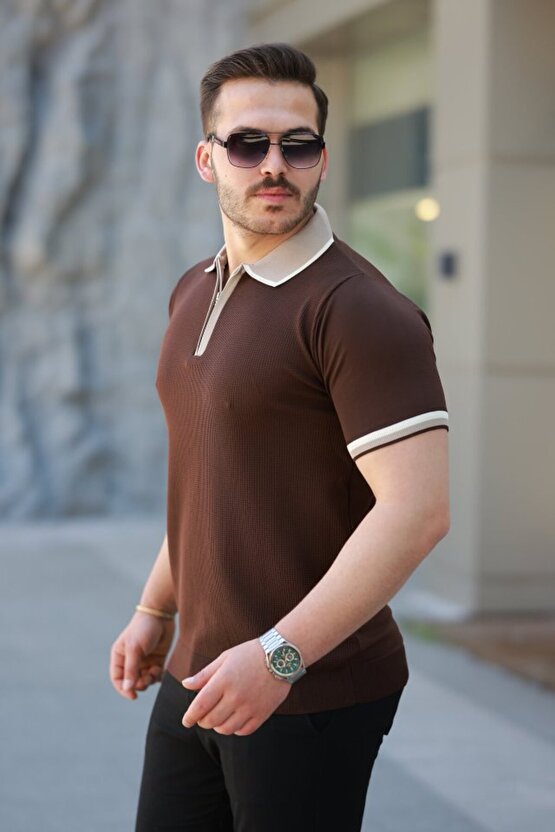 Gökyüzü Moda Erkek Renkli Yaka Kısa Kollu Tişört