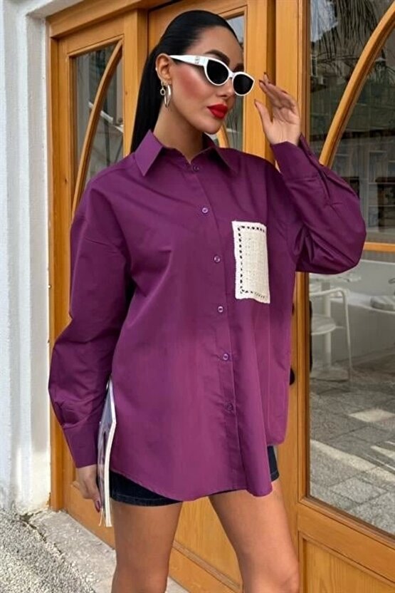 Süzine Cepli Arkası Yırtmaçlı Oversize Gömlek 3420