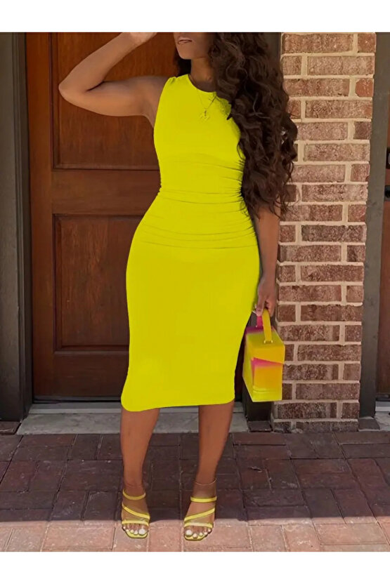 Gökyüzü Moda Kadın Bodycon Midi Boy Dalgıç Elbise