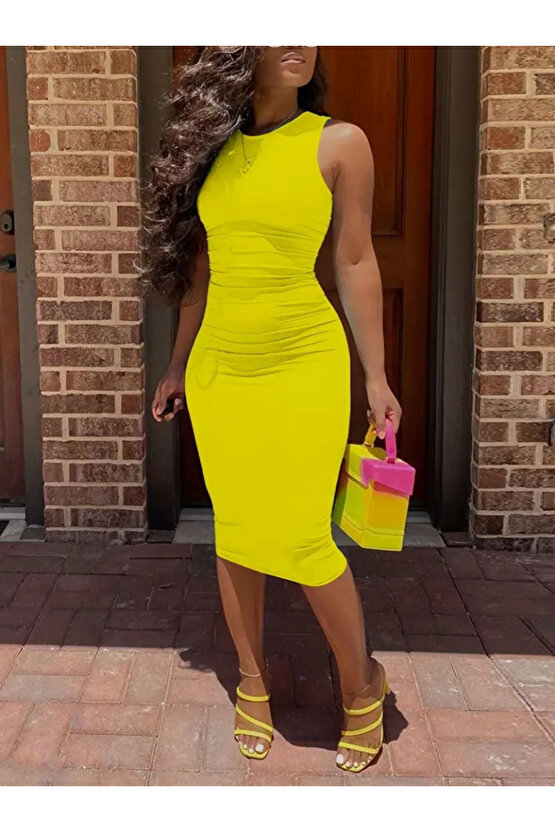 Gökyüzü Moda Kadın Bodycon Midi Boy Dalgıç Elbise