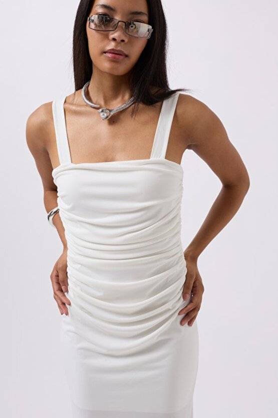 Gökyüzü Moda Yırtmaç Detay Sırt Dekolte Elbise