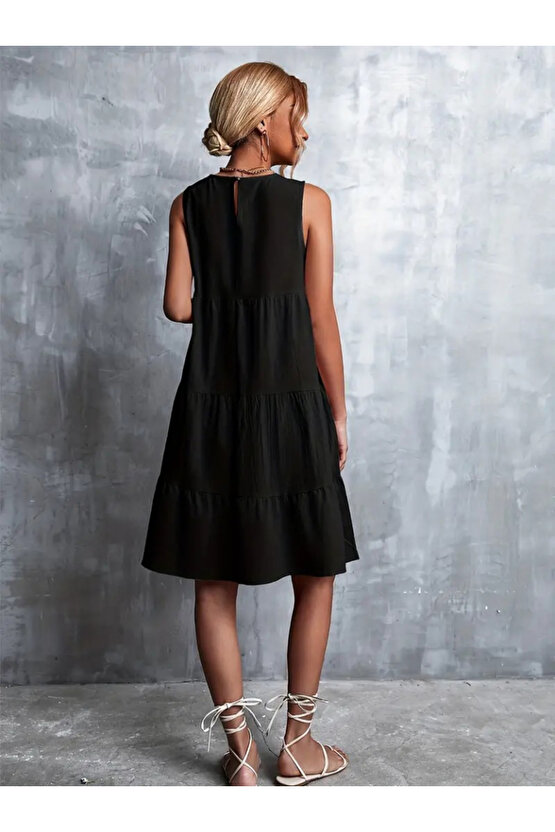 Gökyüzü Moda Kadın Sıfır Kol Bisiklet Yaka Aerobin Elbise