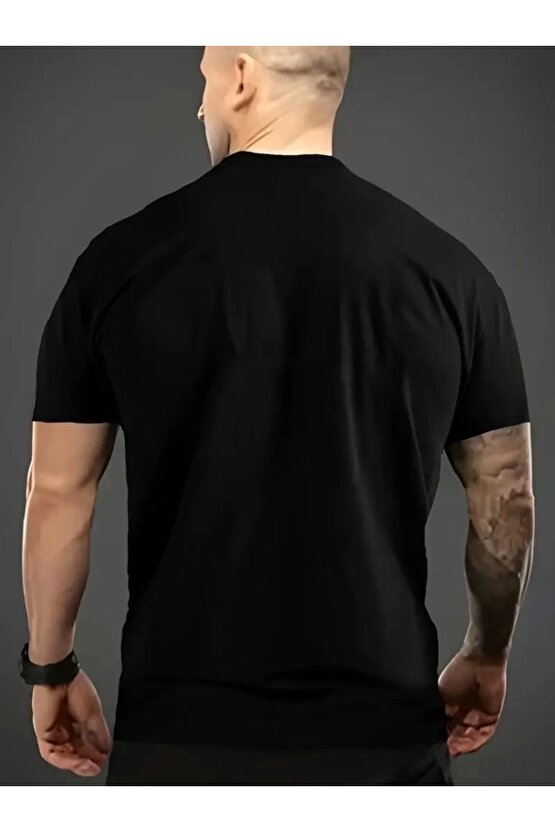 Baskılı Oversize Bisiklet Yaka T-shirt - Siyah