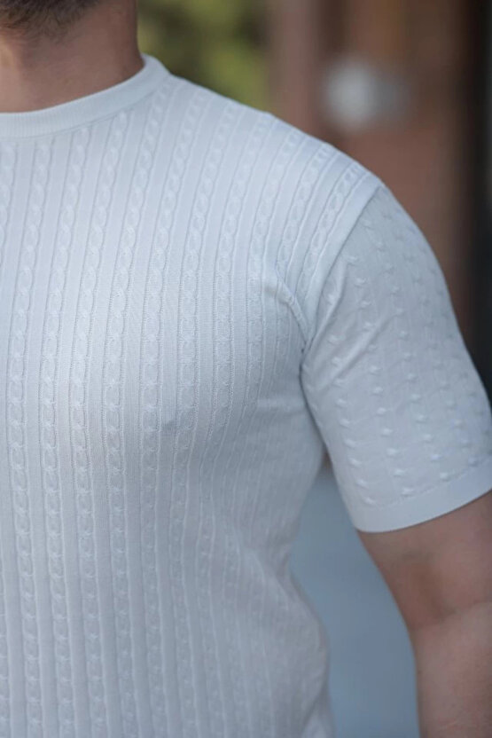 Erkek Bisiklet Yaka örgü Desenli Kısa örme Triko Kısa Kollu T-shirt