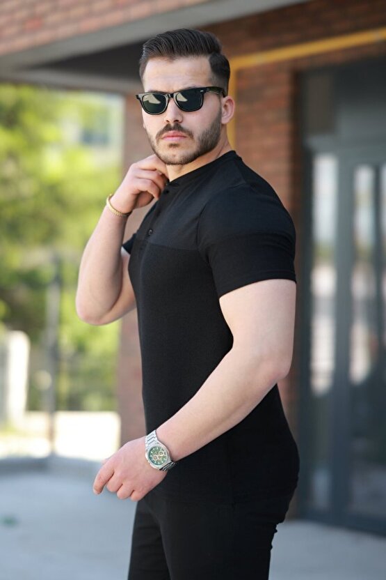 Gökyüzü Moda Erkek Hakim Yakalı Kısa Kollu Pamuklu T-shirt