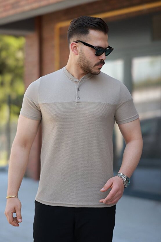 Gökyüzü Moda Erkek Hakim Yakalı Kısa Kollu Pamuklu T-shirt