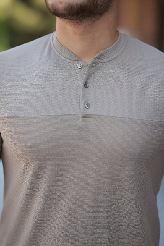 Gökyüzü Moda Erkek Hakim Yakalı Kısa Kollu Pamuklu T-shirt