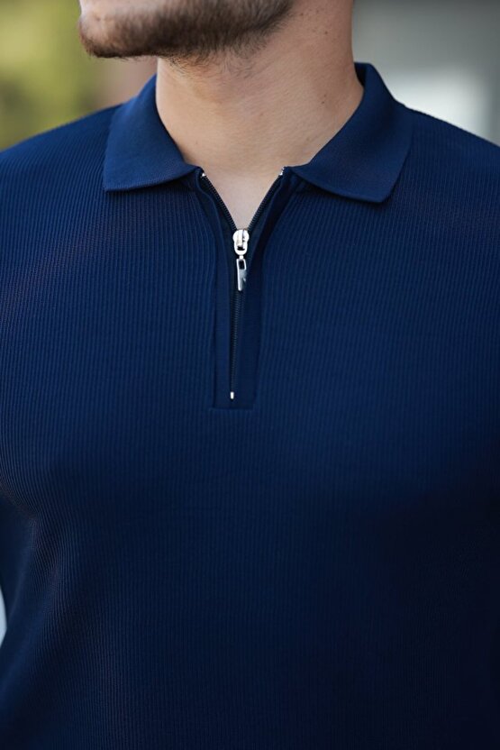 Gökyüzü Moda Erkek Fermuarlı Yakalı Kısa Kollu Tshirt