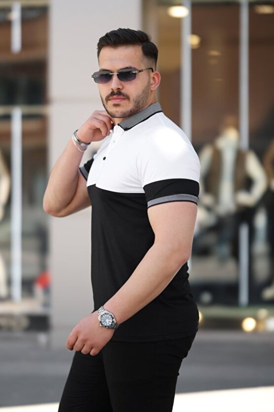 Gökyüzü Moda Erkek Yakalı çift Renk Kısa Kollu T-shirt
