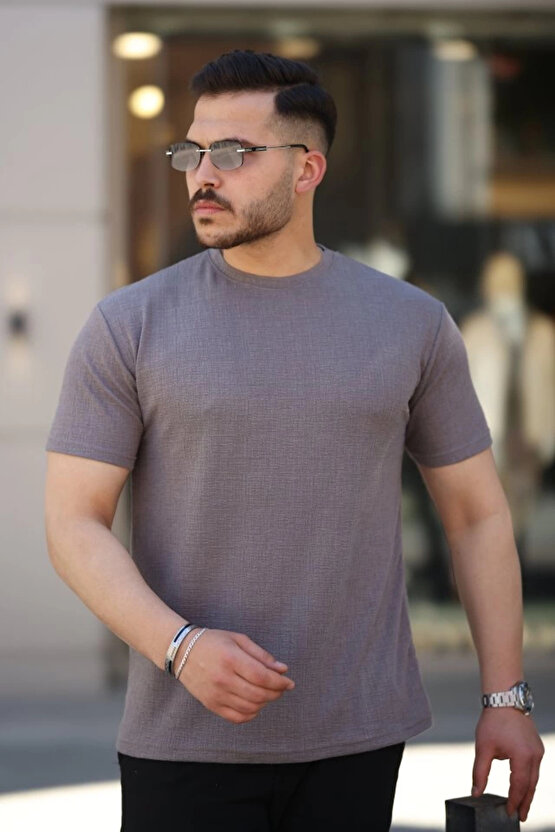 Erkek Ağaç Kabuğu Desenli Kısa Kollu T-shirt