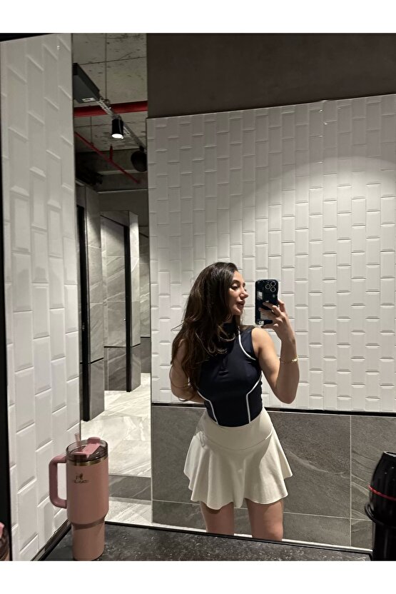 Krem Scuba Şort Etek